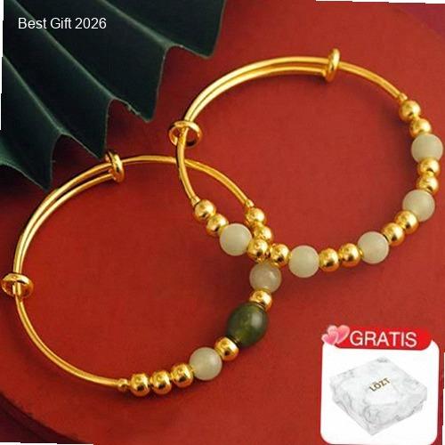 LOZT Gelang Giok gelang titanium wanita anti karat asli Bangle pegadaian emas Manik liontin giok asl