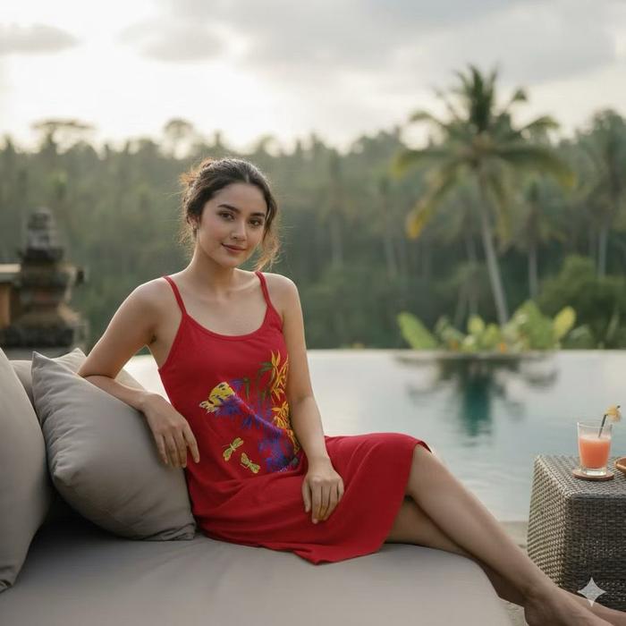 Daster Bambu Bali Daster Tank-top Midi Wanita Tali Satu