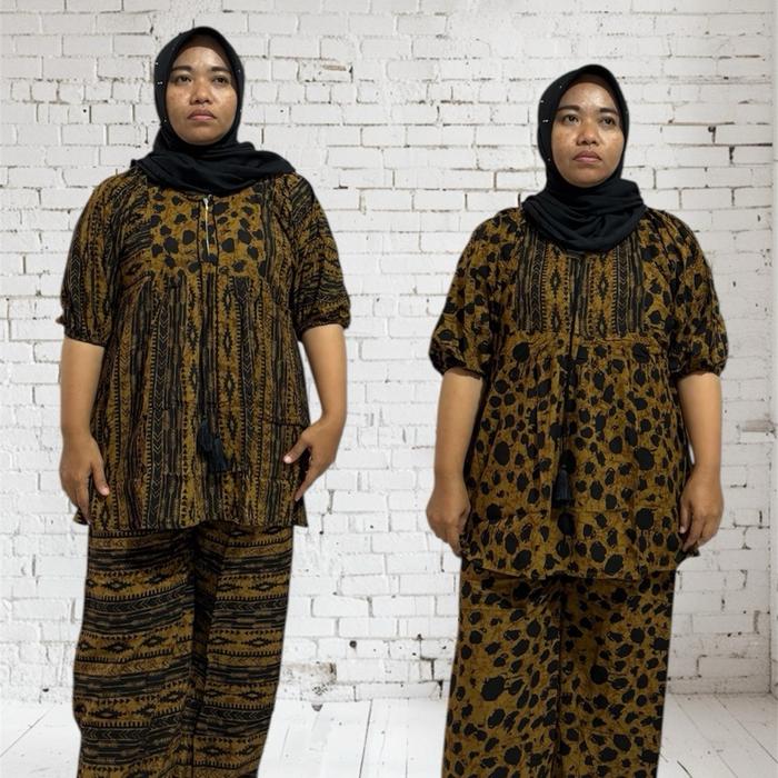 IFFA Butik st.kulot Macan Bahan Rayon Twill Premium Setelan Wanita Elegan dan Nyaman