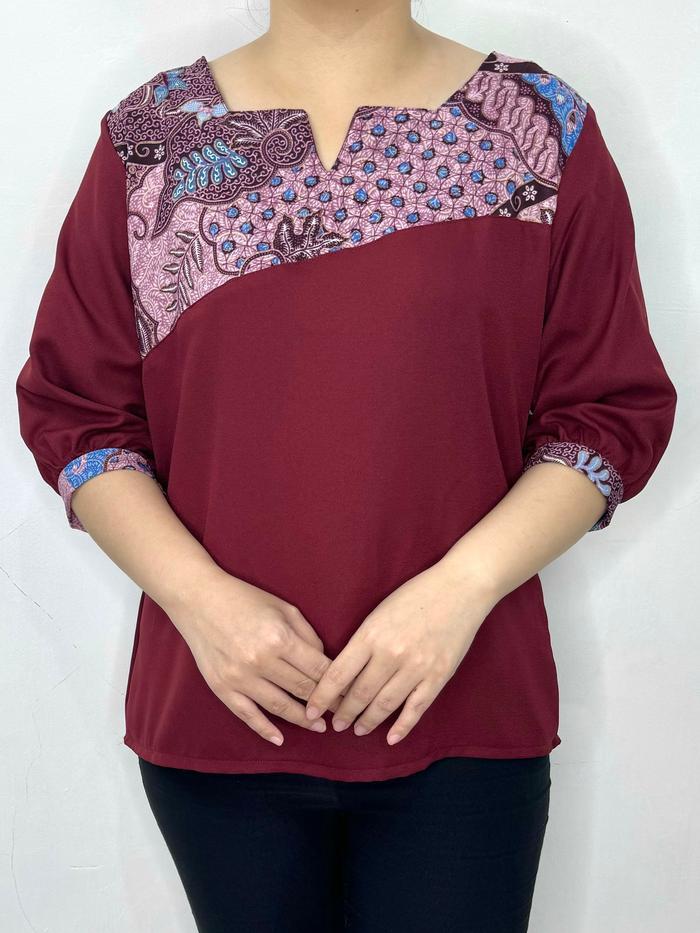 Terlaris- Lvl - Blouse Batik Carlene Atasan Kombinasi Blus Wanita Jumbo Bigsize Baju Kerja Model Bar
