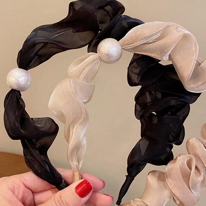 OSM JKT F6062 Bando Mutiara Kerut / Bando Scrunchie Kerut / Korea Fashion Headband Ruffle / Bandana 