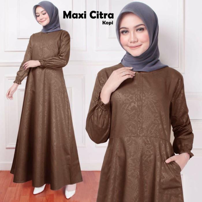 Citra- Dress Gamis Polos Busui Katun L Kondangan Warna Coklat Tua Kopi