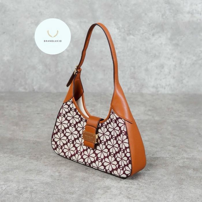 KATE SPADE JACQUARD FLORAL NOUVEAU FLAP HOBO BAG IN CAMEL & BLACK