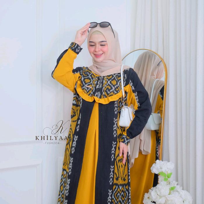 KhilyaaFashion-DRESS BATIK TENUN ELEGANT MOTIF TERBARU / GAMIS ETNIK WANITA POLOS MIX KOMBINASI TENU