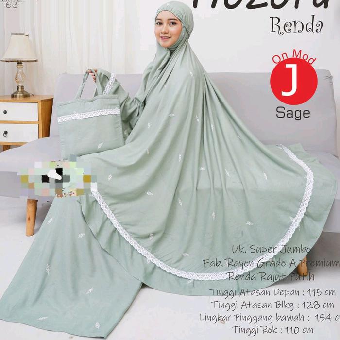 mukena aozora rayon great A, renda, motif daun kecil2