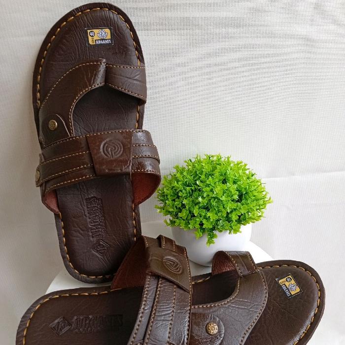 microfon sandal kulit pria jahit tembus