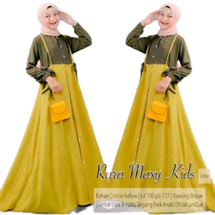 Ready fashion termurah maxi anak rara kids bahan cringkle Dress muslimah Gamis baju midi muslim wani