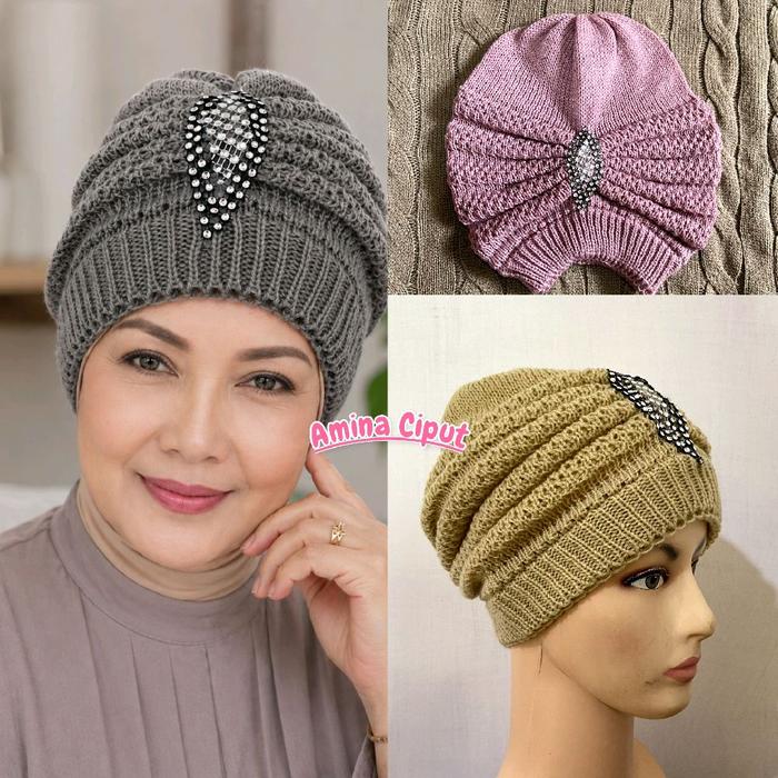 Ciput rajut turban untuk nenek dan ibu kupluk rajut