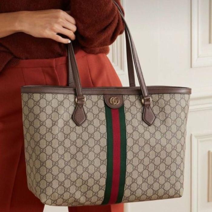 Tas Gucci Ophidia GG Supreme Web Tote bag medium beige ebony asli ori