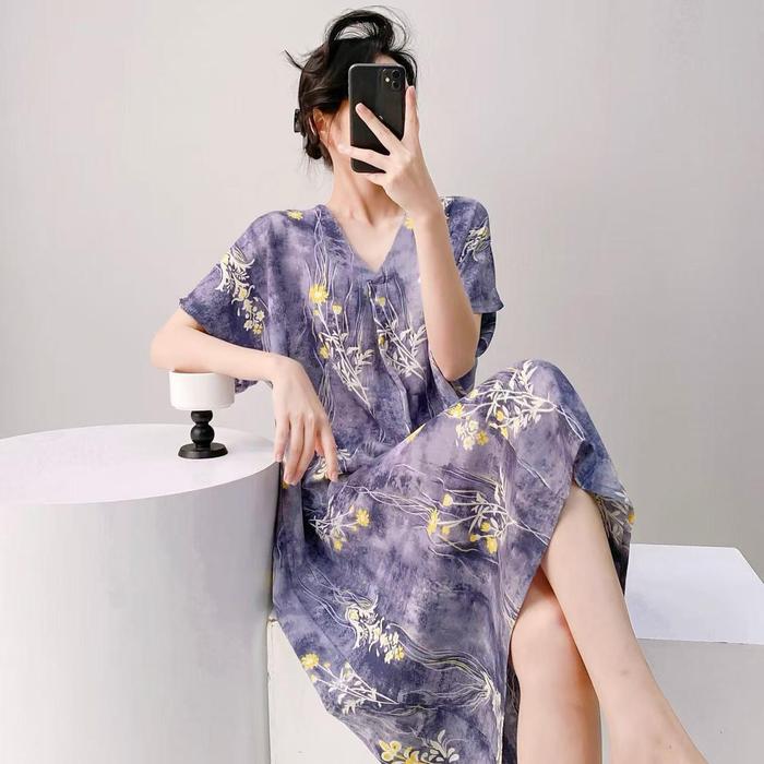 RULIF Daster Rayon Tanpa Lengan Import Dress Rayon Allsize Wanita Kensi Motif Bunga Batik NARA 1715 