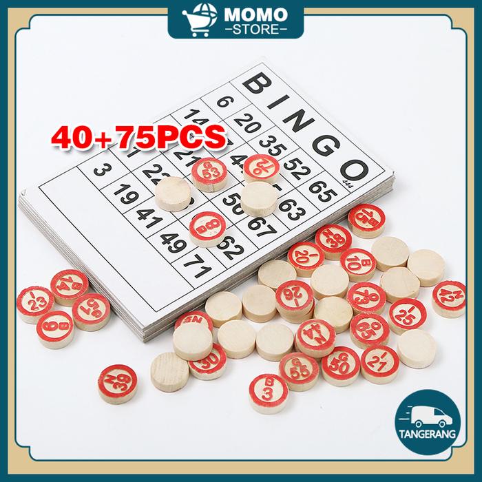 40 Buah Bingo Card Dan 75 Buah Catur Kayu Kartu Mainan Bingo Set