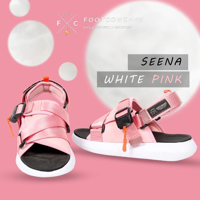 Footconcept Sepatu Sandal Wanita Kekinian Seena White Pink Sandal Gunung Santai Hijack Vlx Bahan Scu