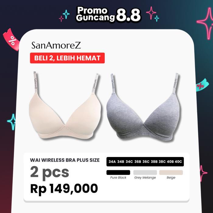 Sanamorez | Plus Size | Seamless Wireless Bra / Bra Tanpa Kawat - Cotton / Polyamide | Size 38B - 40