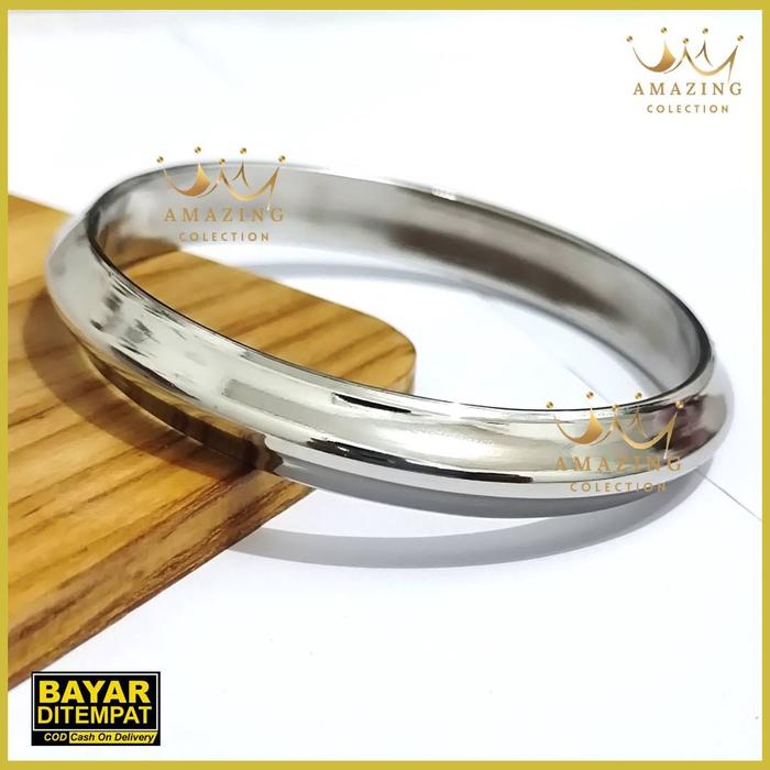Gelang Benggali Bangle India Punjabi Baja Putih Monel Bulat Segitiga Baja Putih Pria Asli Anti Karat