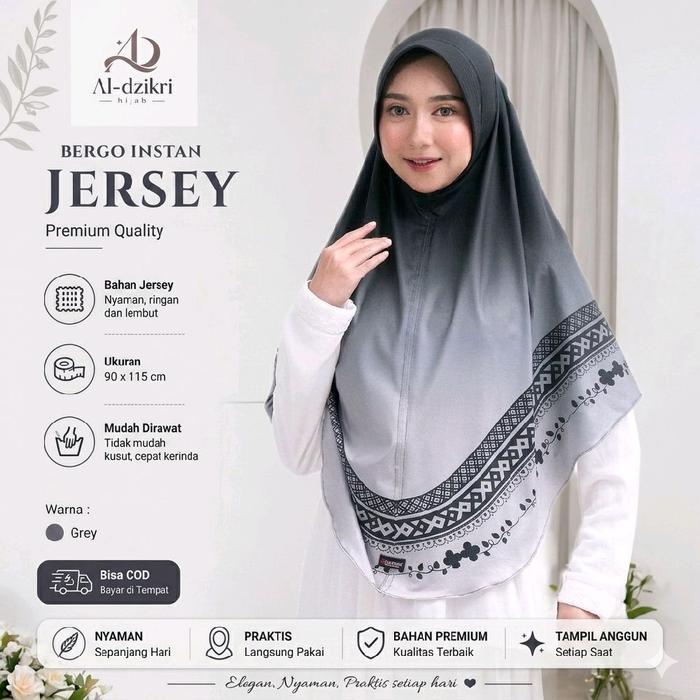 Al-dzikri Hijab Bergo Instan Jersey Jumbo XXL Bahan Nyaman Panjang 90x115 cm untuk Wanita Syari Khim