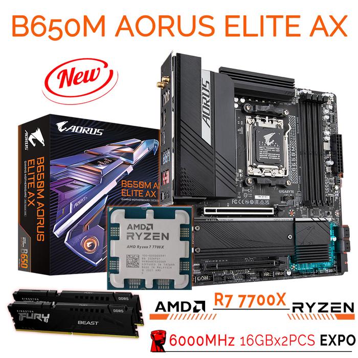 Gigabyte B650M AORUS ELITE AX AM5 Motherboard + AMD RYZEN 7 7700X CPU