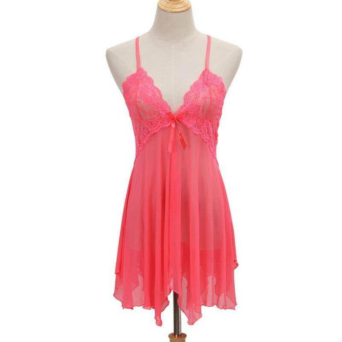 Mini Dress Babydoll lingerie G -string+CD tipis transparan