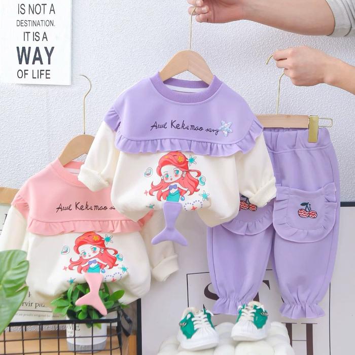Setelan Sweater Anak Perempuan Usia 1-4 Tahun | Pakaian Import Premium Anak Cewek Model One Set Baju