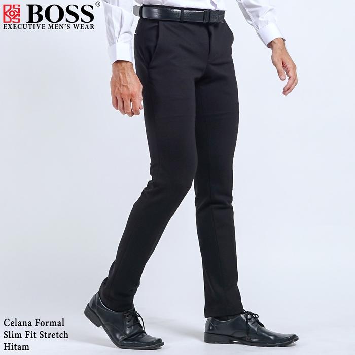 BOSS Celana Panjang Pria Formal Slim Fit RJB Stretch Hitam