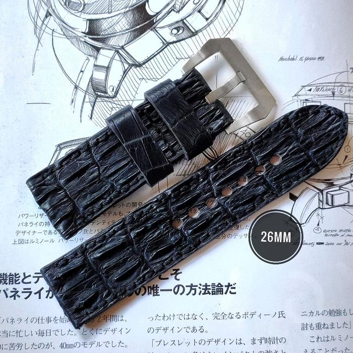 26mm • Genuine Hornback Croco Straps Leather Handmade Tali Jam Tangan • Matte Black Croco Hornback S