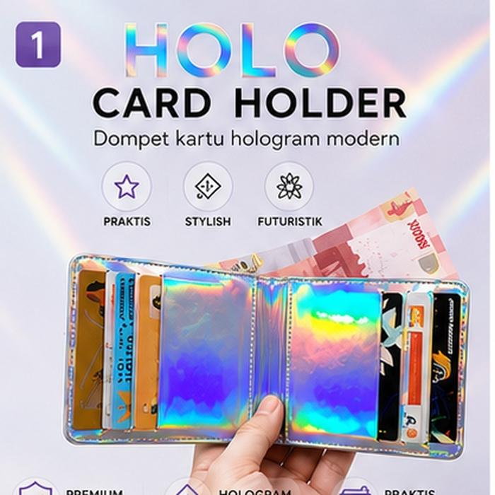Madeby ID - Holo Card Holder Dompet Kartu Hologram Pria Wanita 6 Slot Kartu + Slot Uang Dompet Lipat