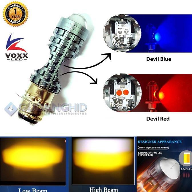 VOXX LED LAMPU MOTOR LASER H6 DEVIL HI-LO 8W+8W LENSA AC DC M5 BEBEK