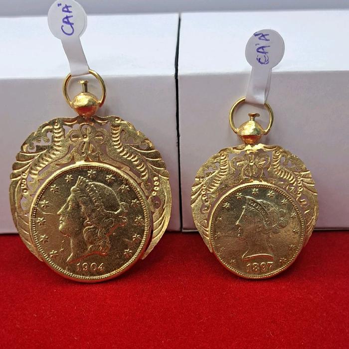 Liontin Ringgit Rupiah Berputar Lapis Emas Seperti Asli