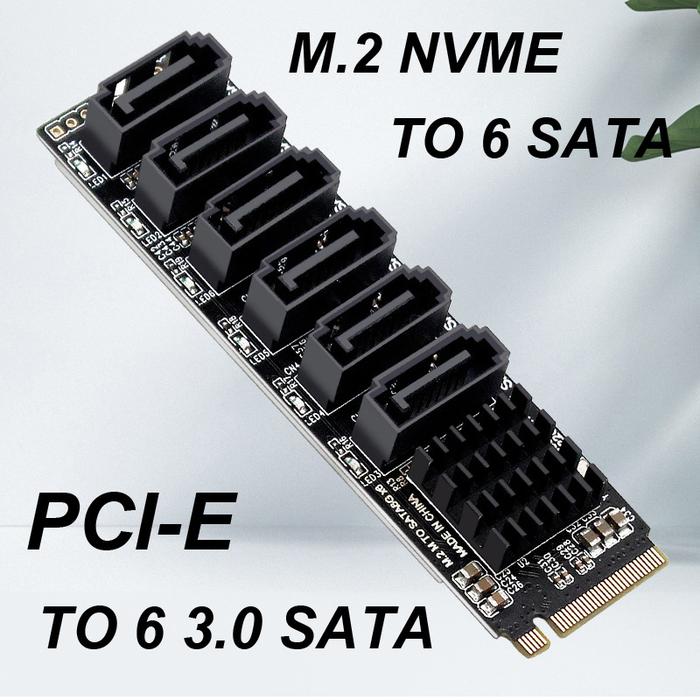 M.2 NVME PCI-E PCIE X4 X8 X16 To 6 Port 3.0 SATA Adapter Card Riser