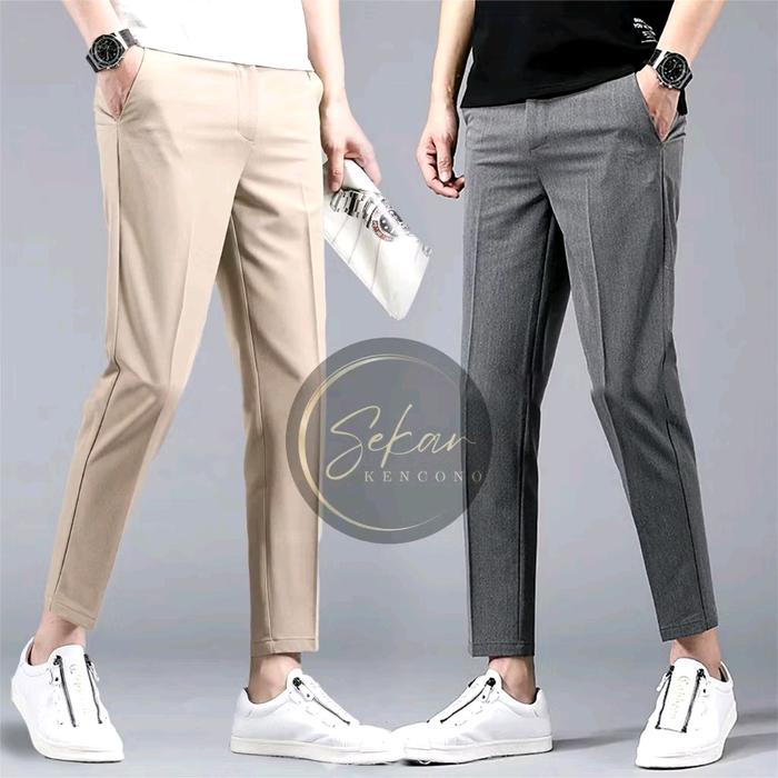Celana Kerja Pria Panjang - Men's Pants Kantor Katun Hitam Formal Dewasa Casual Navy Fit Slim Nyaman