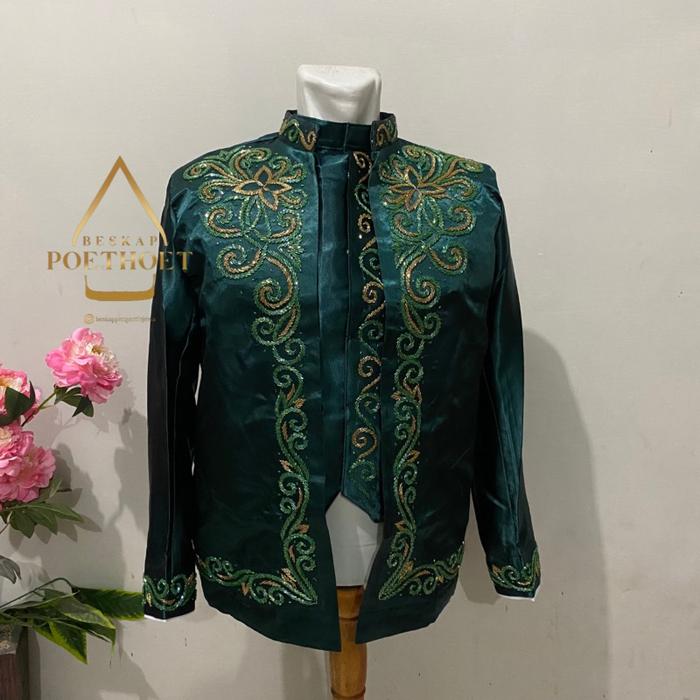 (PROMO) JAS PENGANTIN PRIA PAYET / BASOFI SUNDA HIJAU BOTOL GOLD / BAJU NIKAH MUSLIM SET CELANA DAN