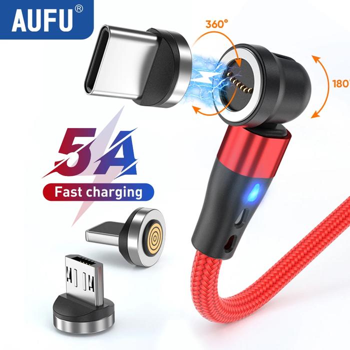 AUFU 540 Rotate Magnetic Cable 5A Fast Charging Type C Cable For iPhone Xiaomi Realme Micro USB Magn
