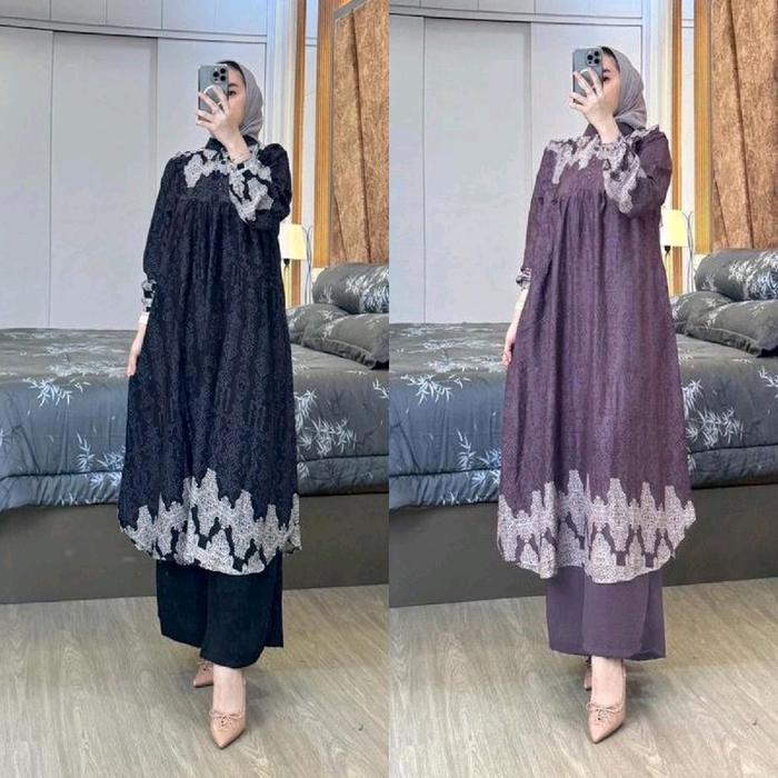 Arumi Set Long Tunik Rayon Diamond Mix Crinkle