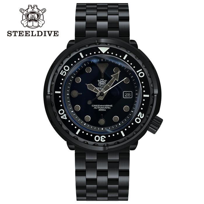 IP Black Dive Watch STEELDIVE SD1975XT Tuna NH35 Movement Swiss