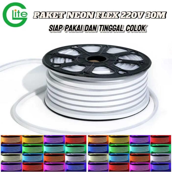 PAKET LAMPU LED NEON FLEX 10m 15m 20m 25m 30m METER 220V DETAK JANTUNG FLEXIBLE INDOOR SIAP PAKAI