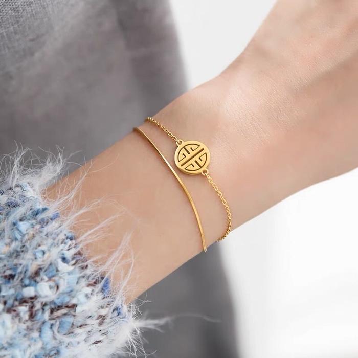 Gelang Titanium Hoki Keberuntungan 2 Layer Gold Korea Fashion Style GT240