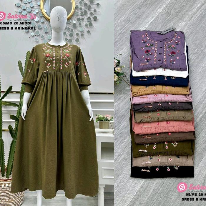 MIDI DRESS CRINGKEL BORDIR LD 100-106 PB 125 BISA BUSUI BY SALVINA