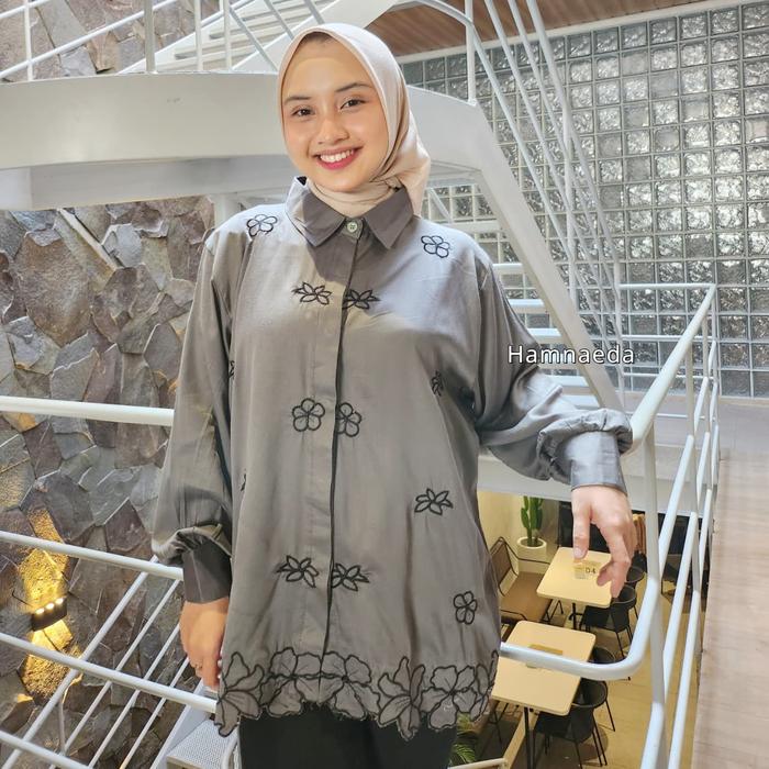 KEMEJA WANITA RAYON TWILL BORDIR MOTIF BUNGA
