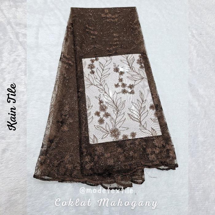 Bahan Kain Brokat Warna Coklat Mahogany - Brukat Meteran Mewah/ Kain Tile Akar Mutiara Gliter/ Kian