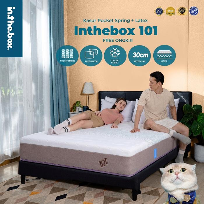 Kasur IN THE BOX 101 Spring Bed 30 cm Sensasi Dingin Latex Foam System Pegas Pocket  Spring FREE Ban