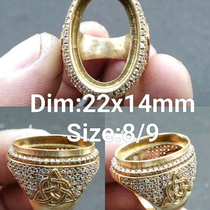 Cincin Rangka Emban Kuningan Sari Kunsar Micro Tabur Daimond Full Dim 22x14mm Size 8/9