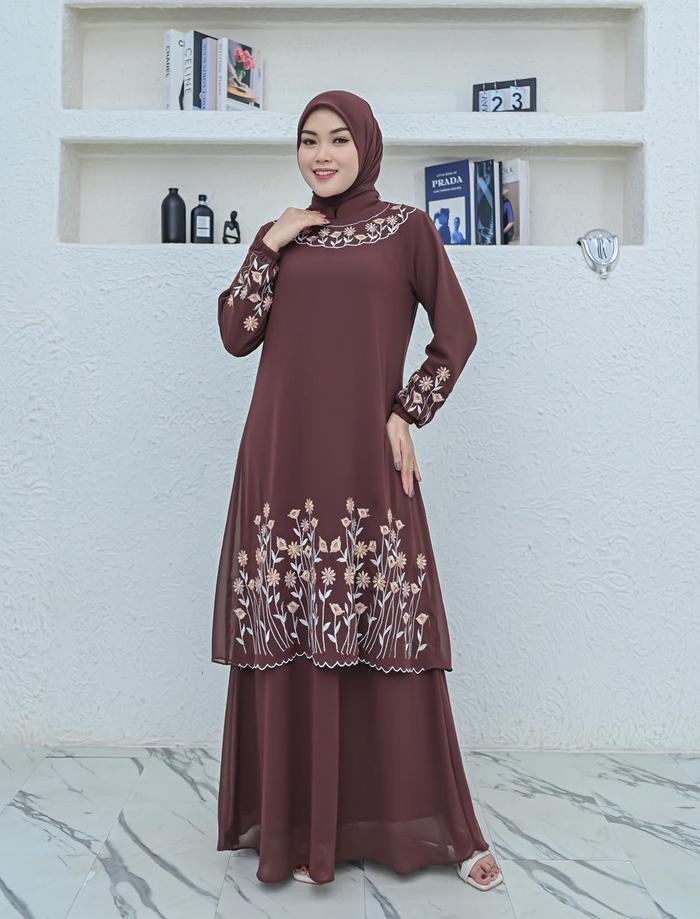 YHD GAMIS MELAYU SET HIJAB BORDIR TERBARU BAHAN CERUTY ARMANY BABYDOLL / GAMIS JUMBO 5L / GAMIS BAHA