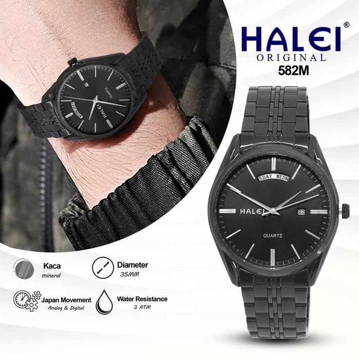 HALEI 582M Original Jam Tangan Pria – Analog, Stainless Steel, Anti Air, Day-Date Display, Bergarans