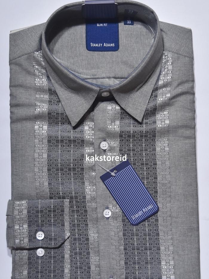 Kemeja Abu Motif Koko Lengan Panjang Slimfit Stanley Adams Kemeja Kemko Bagus Untuk Kantor SAS 465