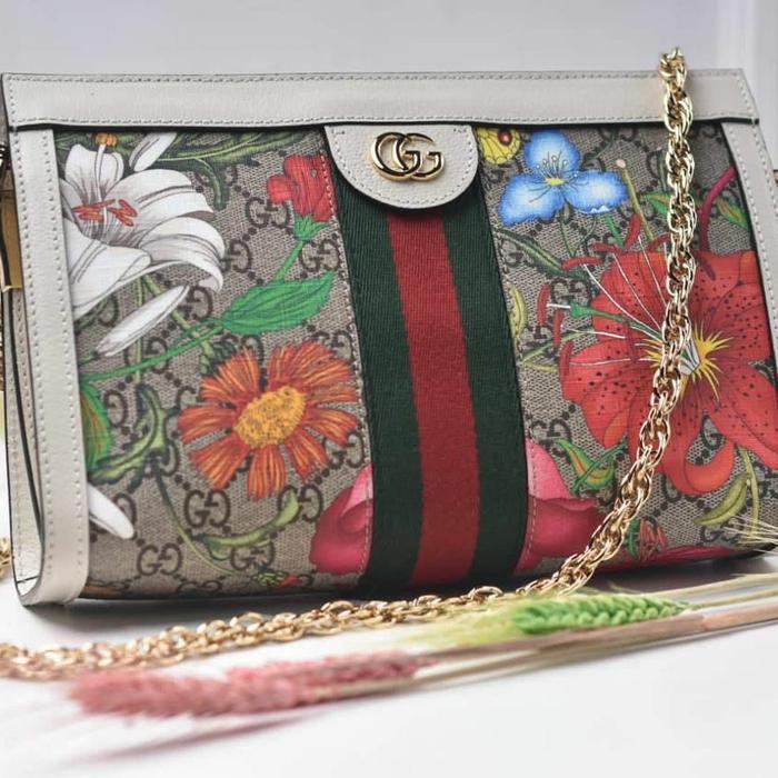 GUCCI OPHIDIA SMALL FLORA CHAIN SHOULDER BAG