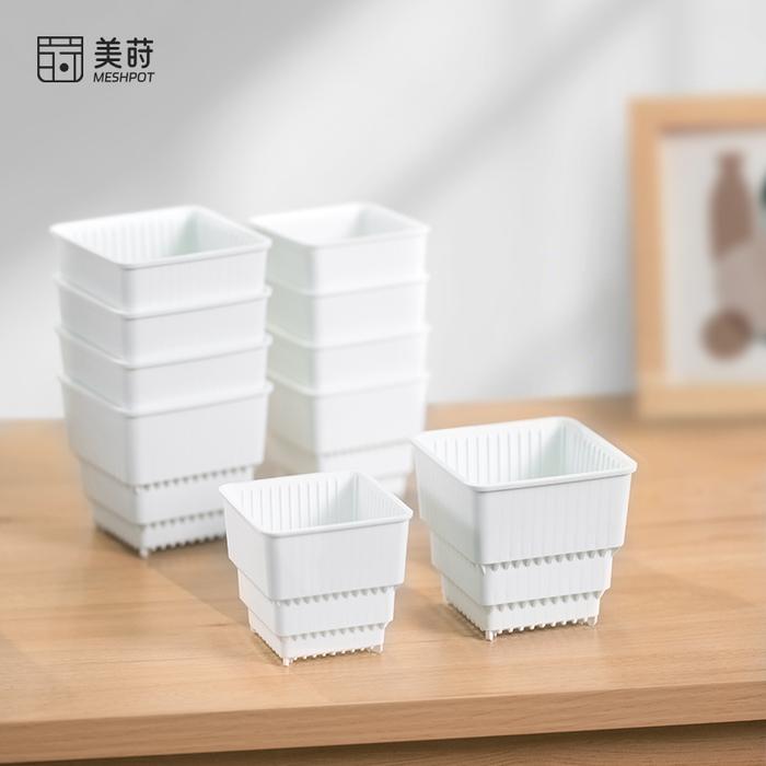 6 Pack Square Succulent Pots - Air Prunning Plastic Planters for Cactus, Lithops, Agave, Multi-Size 