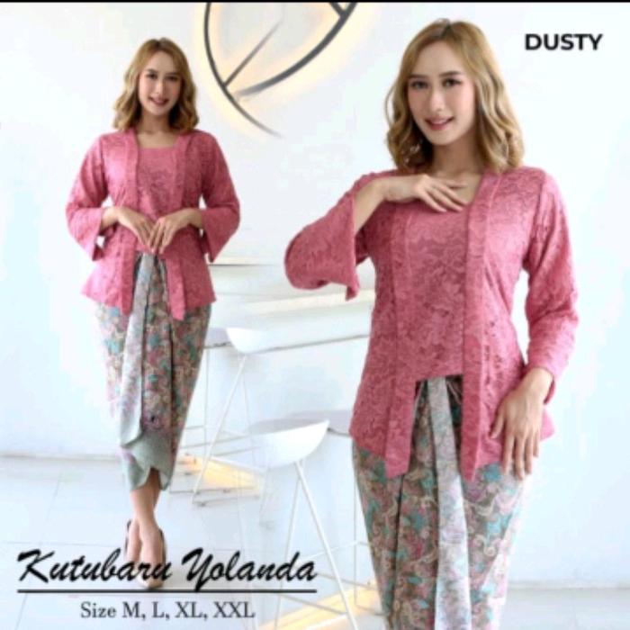 setelan kebaya kutu baru brukat modern/set rok lilit batik/kebaya kartini/ kebaya wisuda Brokat Kond