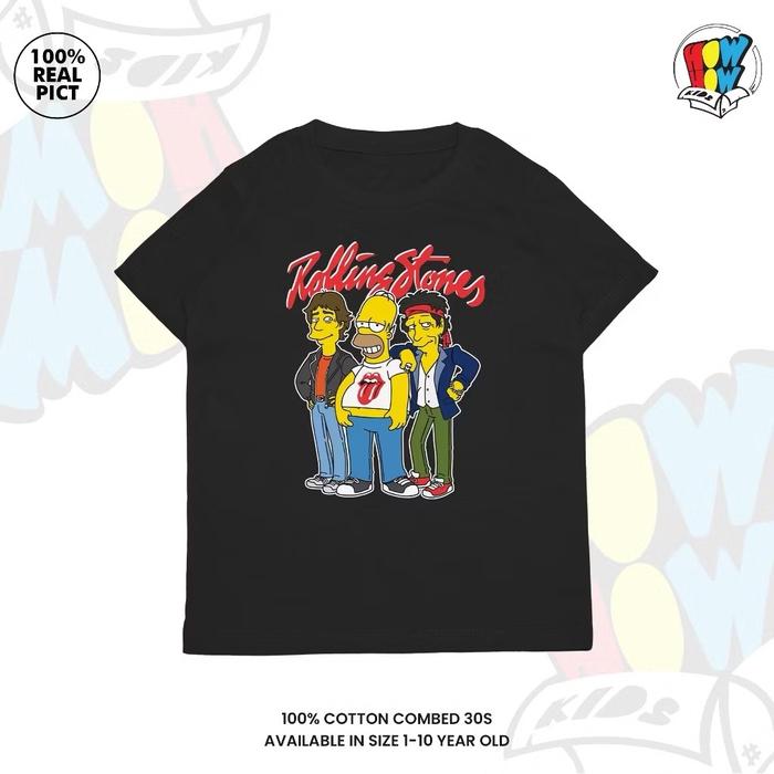 Howhow Kids - Baju Kaos Band Anak Rolling Stones - Usia - 1-10 Tahun Combed Cotton Katun Hitam