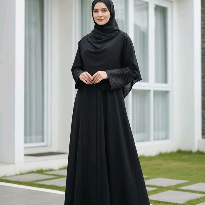 elyana dress abaya hitam Gamis Muslim Umroh Haji polos anti uv wanita
