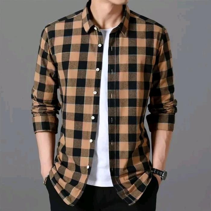 termurah kemeja flanel  panjang kotak catur kualitas premium pria dan wanita ukuran m l xl Casual Di