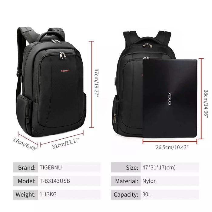 Tigernu Ransel Isi USB Wanita Merek Pria Ransel Laptop 15.6 Inci Tas